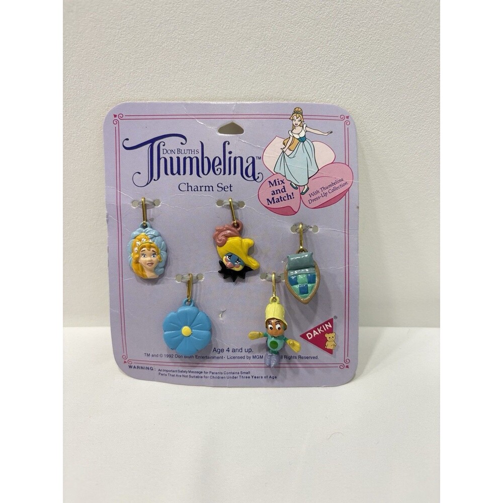 Vintage 1992 Dakin Thumbelina Charm Set NOS New on Card Don Bluth